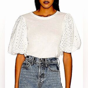 Sanctuary Eyelet Puff Sleeve Blouse, NWT